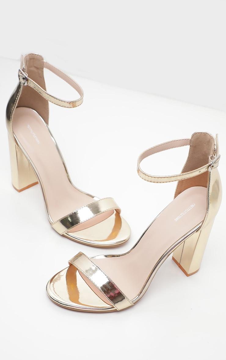 Gold Wide Fit Pu Round Toe Block Heeled Sandals Product Image