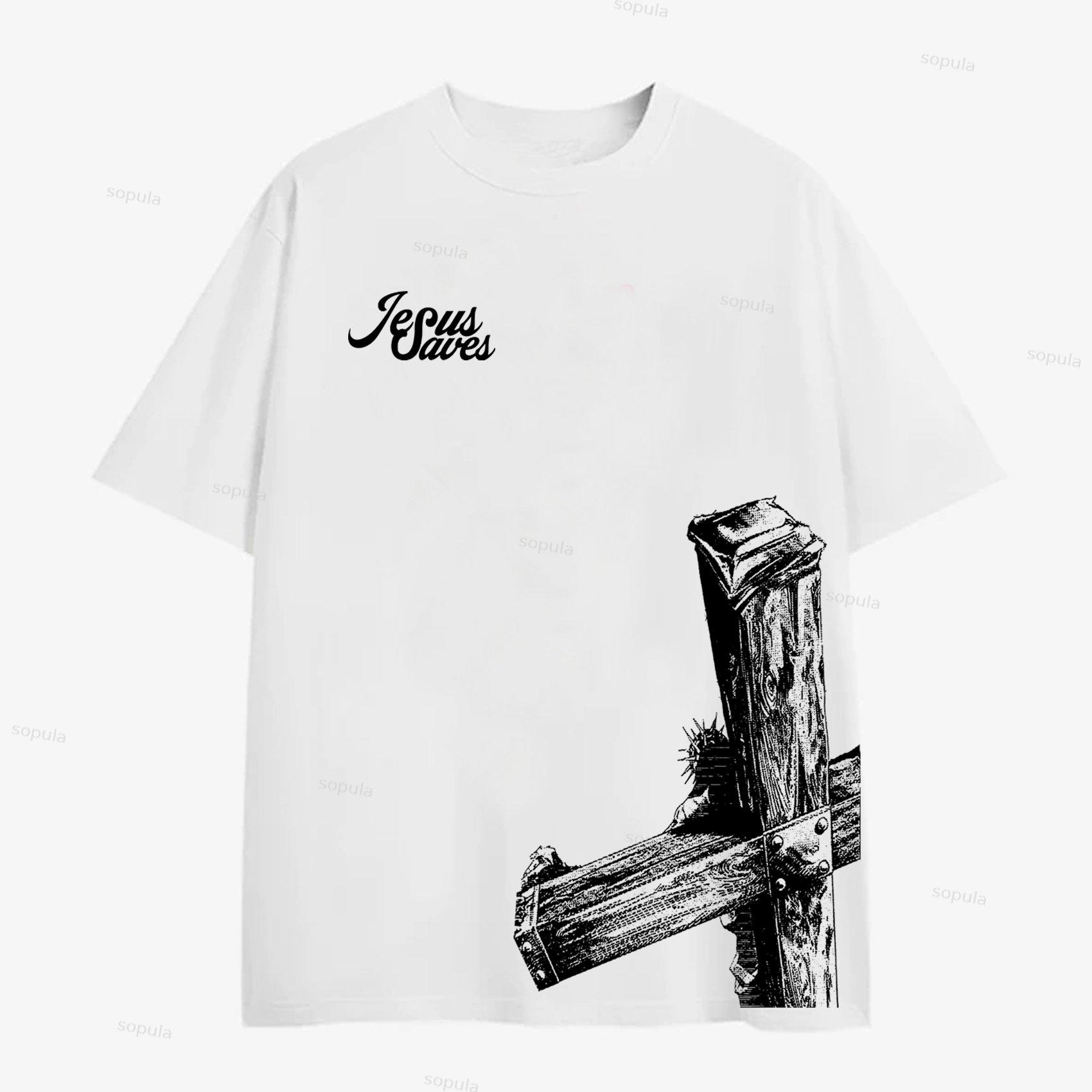 Sopula Casual Jesus Saves Graphic Cotton Short Sleeve T-Shirt Product Image