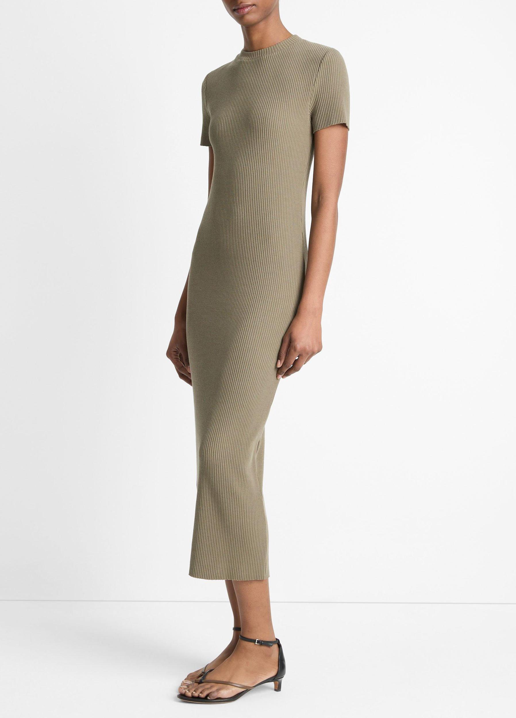 Ribbed Cotton-Blend Crew Neck Dress Product Image