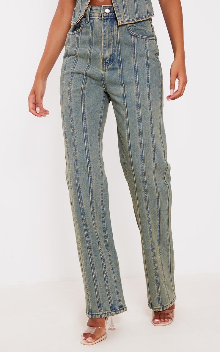 Tall Indigo Vintage Wash High Waist Paneled Seam Detail Jeans Product Image
