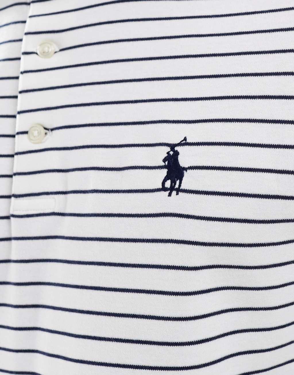 Polo Ralph Lauren icon logo stripe pima cotton custom fit polo shirt in white/navy Product Image
