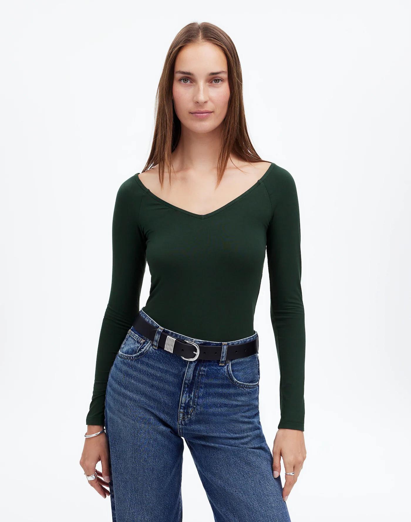 Jersey V-Neck Long-Sleeve Top Product Image