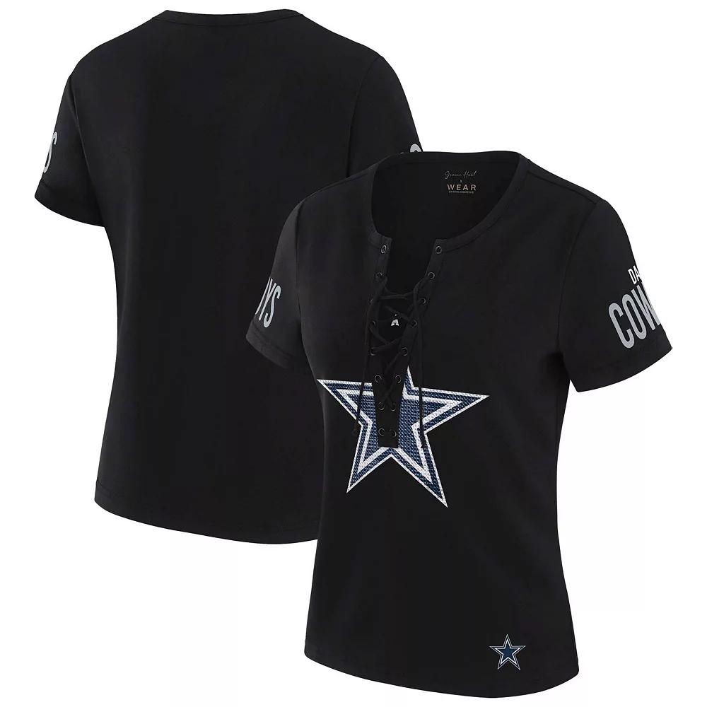 Women's WEAR by Erin Andrews x Gracie Hunt Black Dallas Cowboys Draft Me Lace-Up T-Shirt,  Product Image