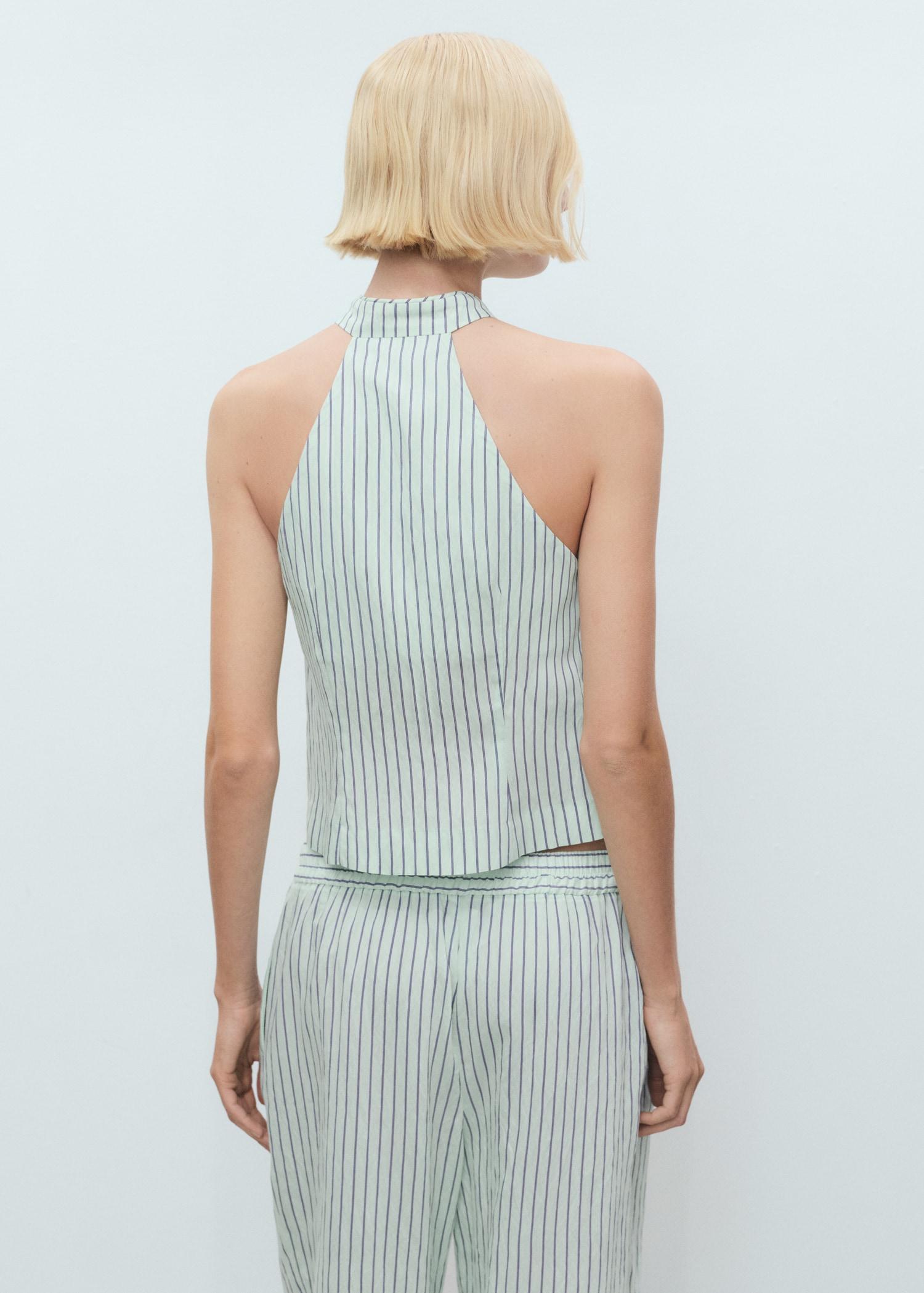 Striped top with a strap neckline and laces - Women | MANGO USA Product Image