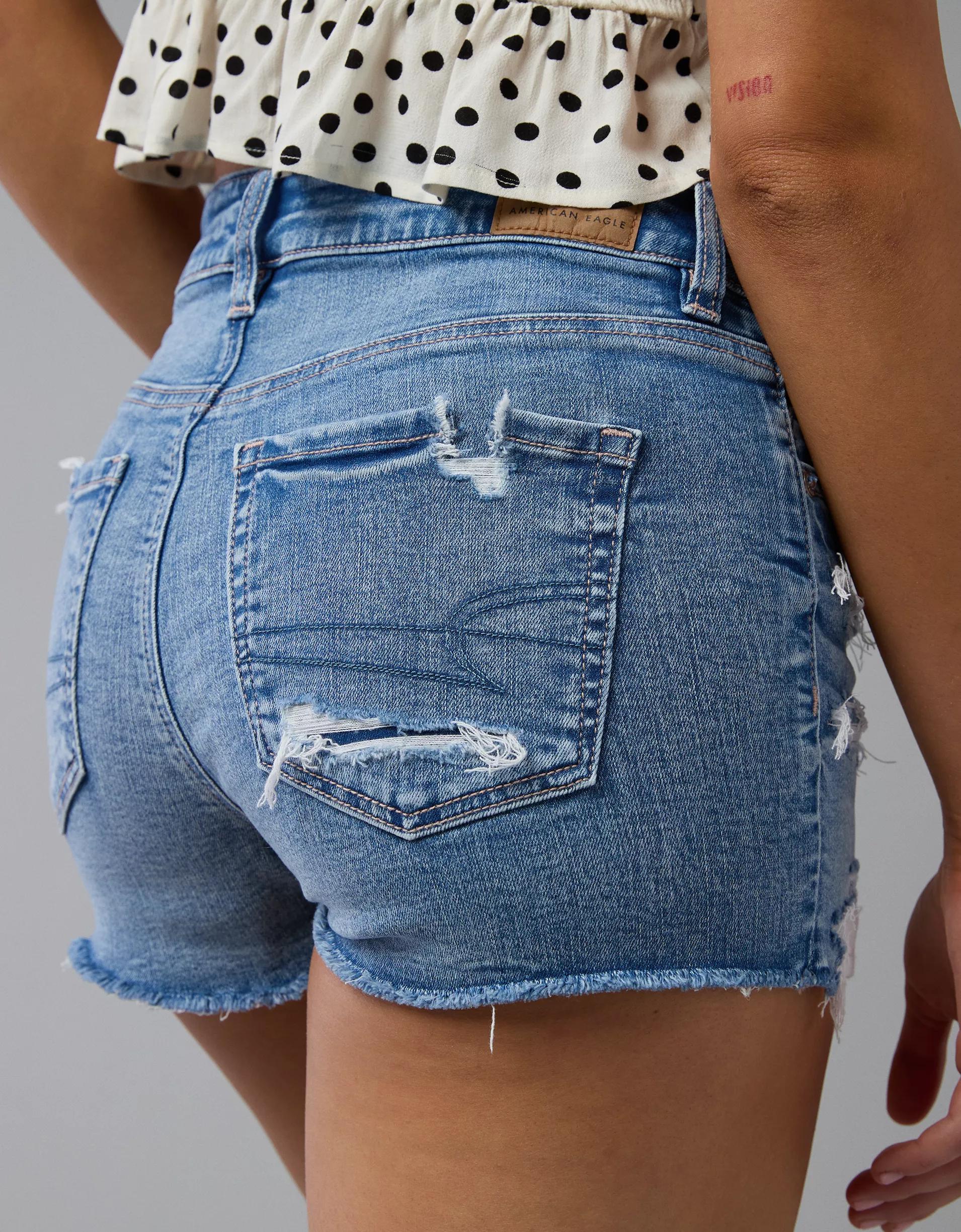 AE Next Level Ripped High-Waisted Denim Short Short Product Image