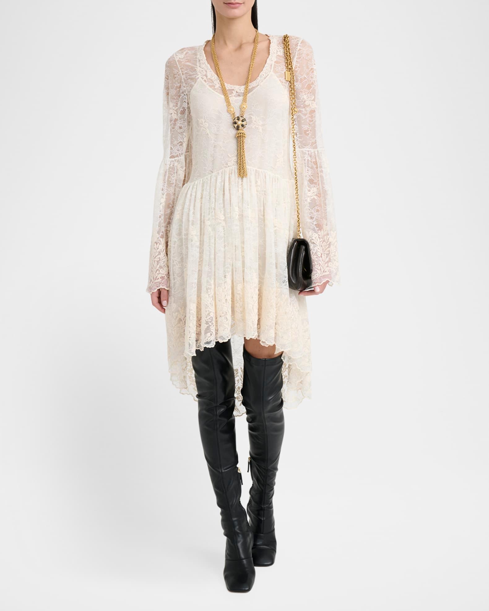 Lace U-Neck Long-Sleeve Mini Dress Product Image