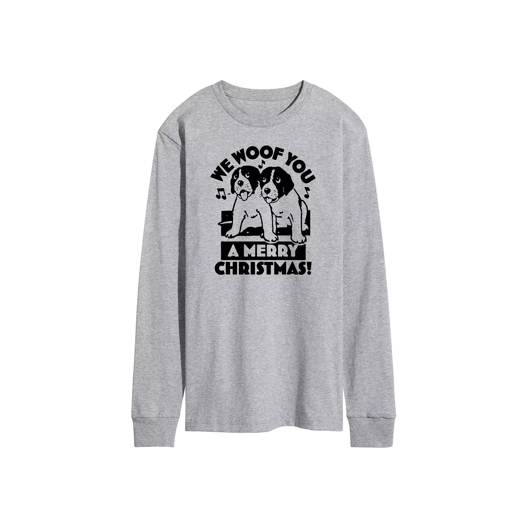 Men's We Woof You Merry Christmas Long Sleeve Graphic Tee,  Product Image