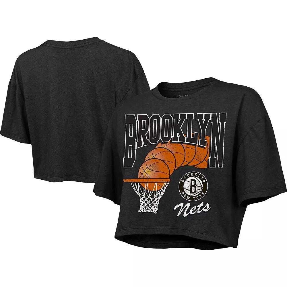 Women's Majestic Threads Charcoal Brooklyn Nets Bank Shot Cropped T-Shirt,  Product Image