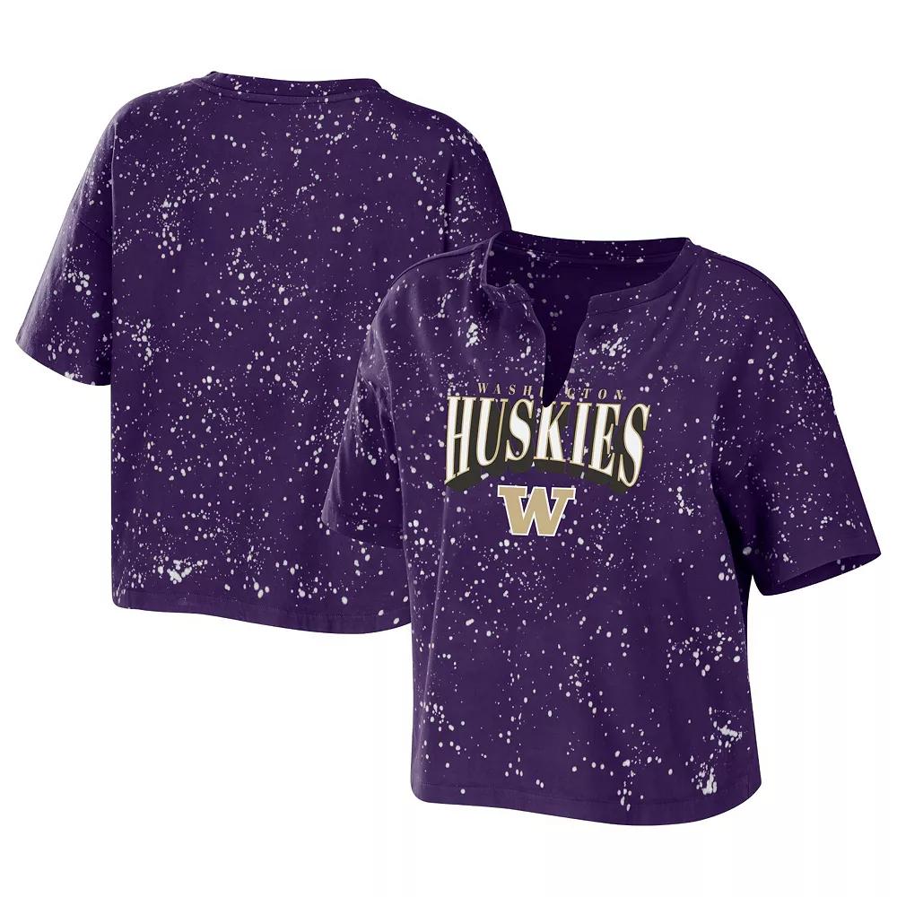 Women's WEAR by Erin Andrews Purple Washington Huskies Bleach Wash Splatter Notch Neck T-Shirt,  Product Image