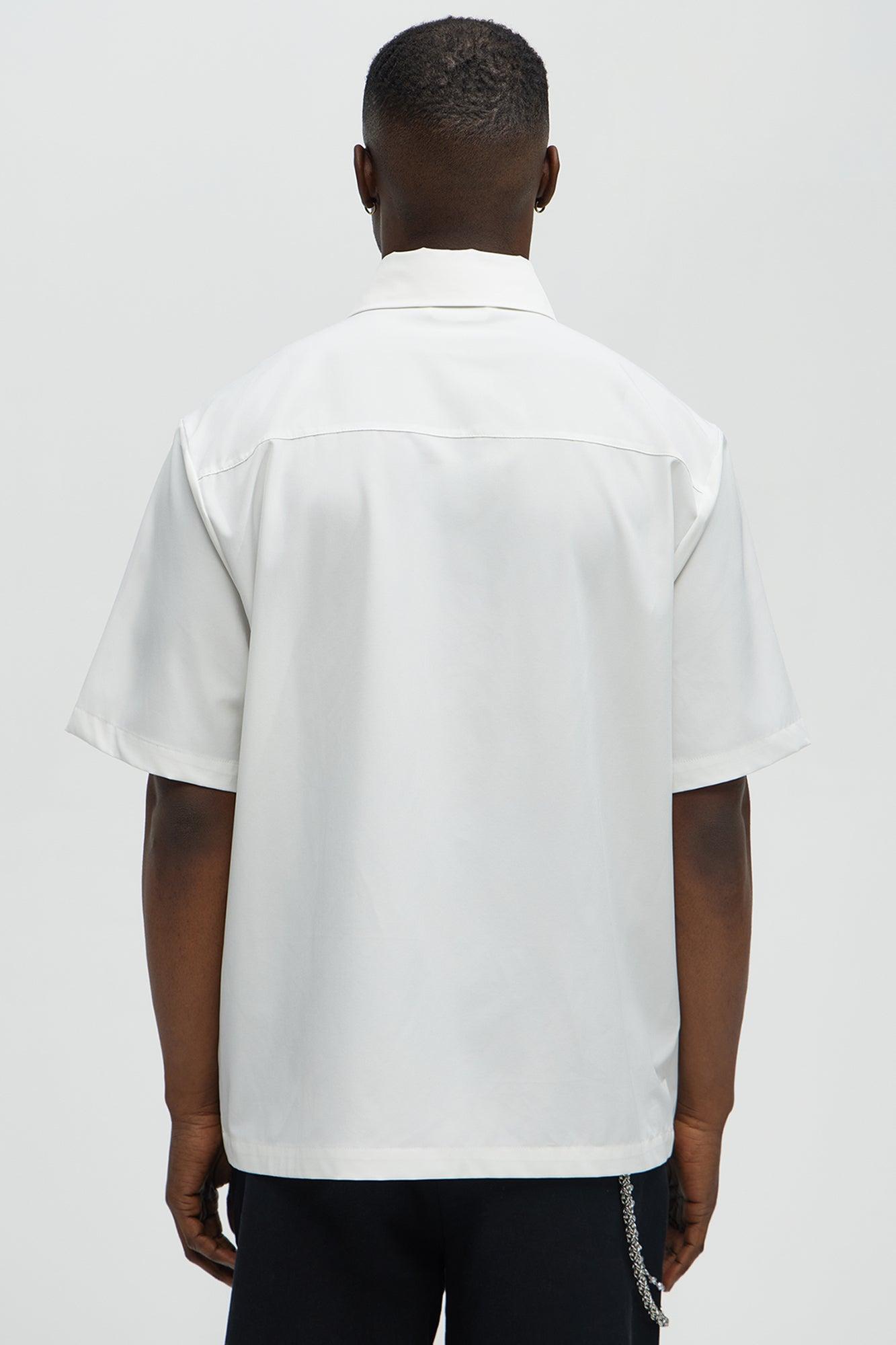 Smoking Skeleton Graphic Button Up Shirt - White Male Product Image