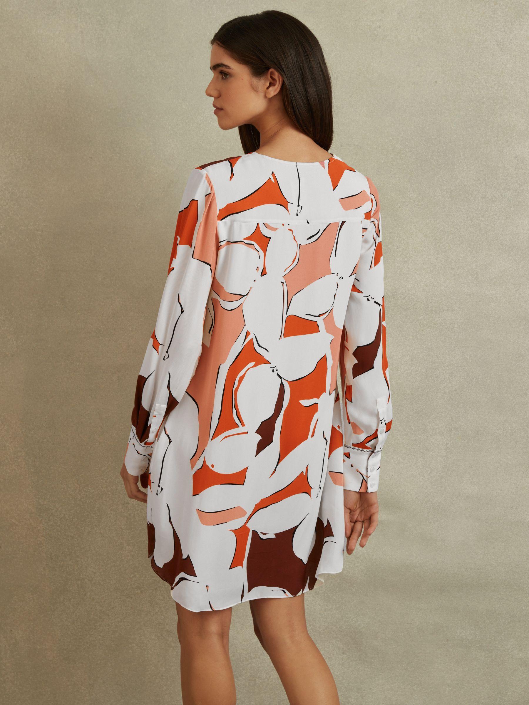 Printed Tie Neck Mini Dress in Cream/Red Product Image