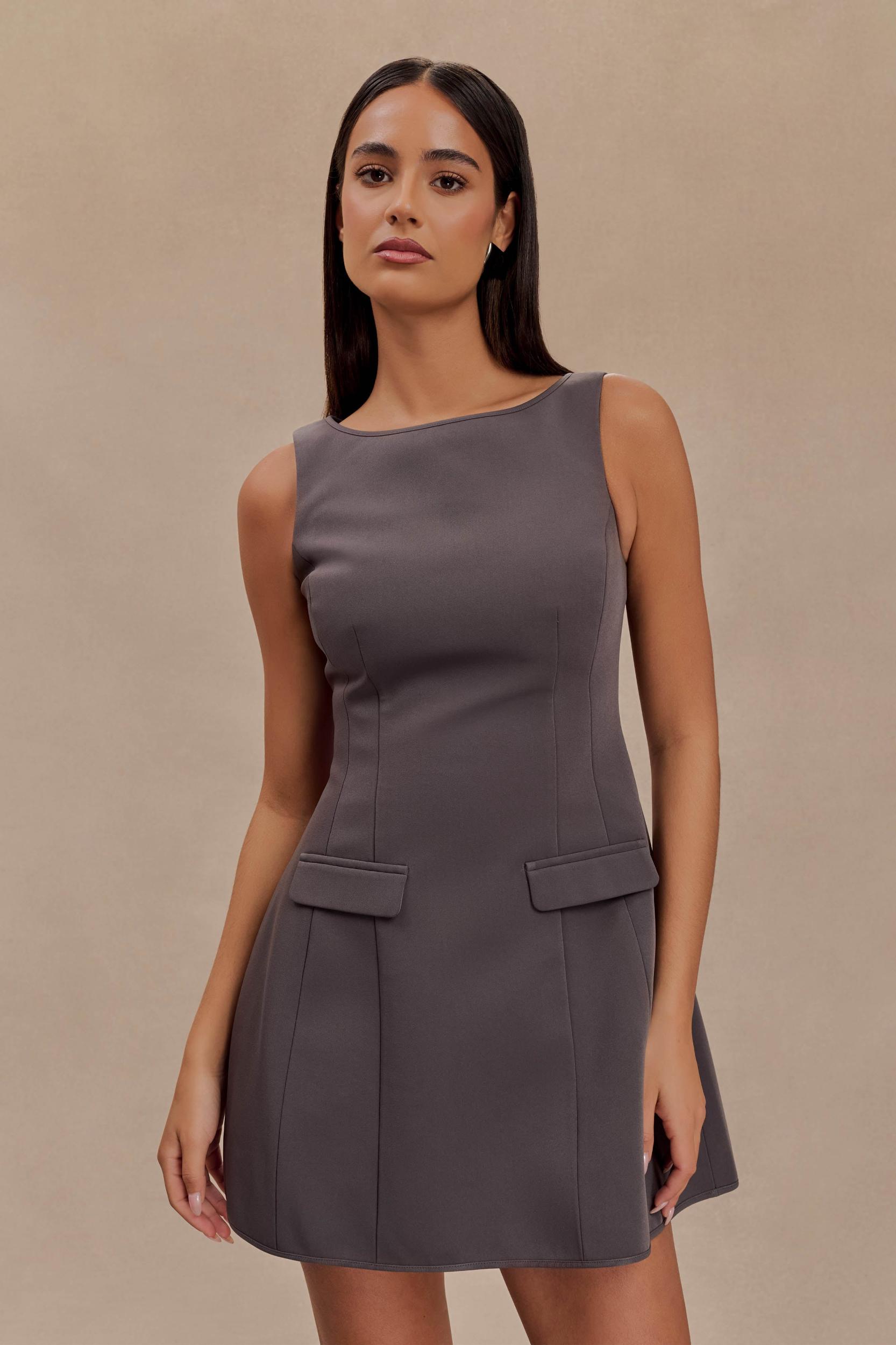 Evanna Sleeveless Suiting Mini Dress - Charcoal Grey Product Image