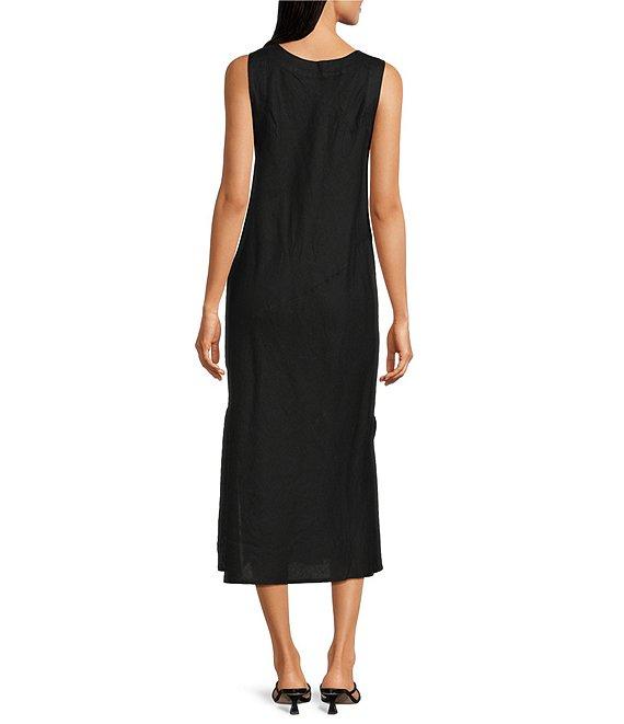 DKNY by Donna Karan Linen Studded V-Neck Sleeveless Midi Dress Product Image
