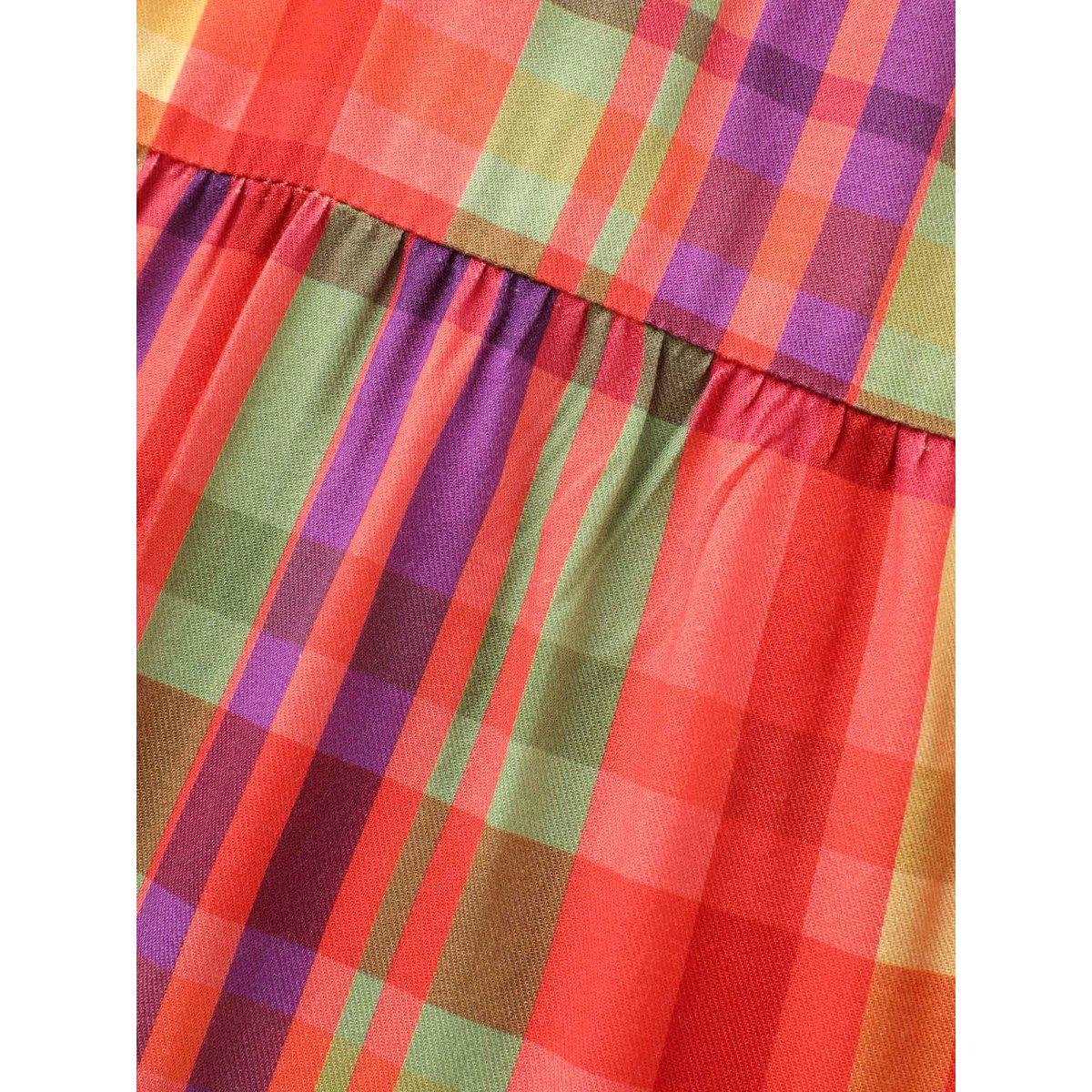 Plus Size Multicolor Colored Plaid Tie Knot Ruffle Hem Blouse Women Casual Long Sleeve Notched collar Everyday Blouses BloomChic 28/5X Product Image