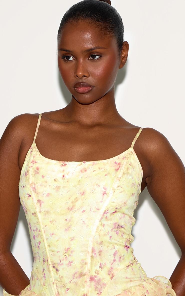 Lemon Floral Chiffon Strappy Frill Detail Romper Product Image