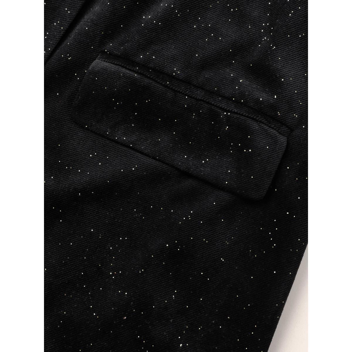 Plus Size Galaxy Glitter Pocket Suit Collar Blazer Black Women Party Plain Non Sleeve Long Sleeve Suit Collar 26/4X Open pocket with flap Cocktail Blazers BloomChic Product Image
