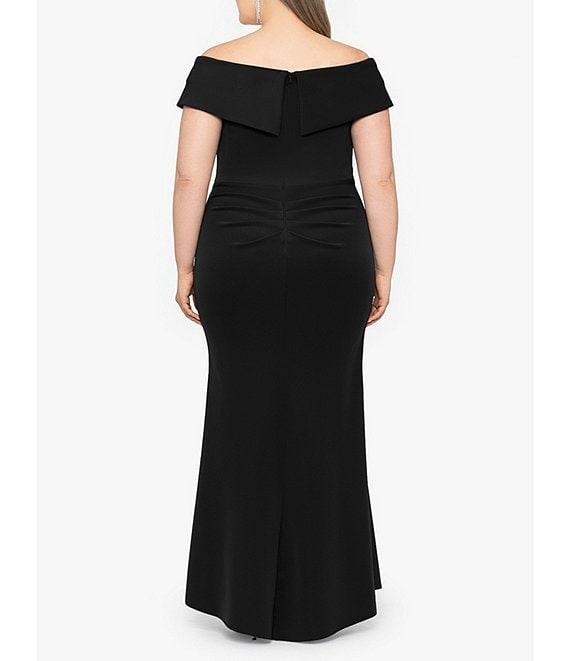 Xscape Plus Size Sleeveless Sweetheart Neck Cascade Ruffled Long Scuba Crepe Dress Product Image