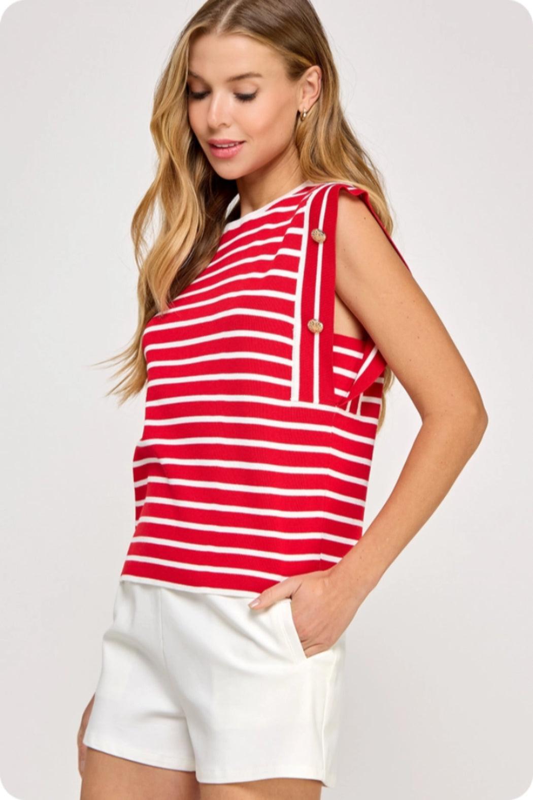 Striped Sleeveless Knit Top Product Image