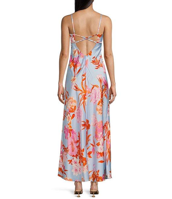 B. Darlin Spaghetti Strap Emma Floral Printed Bodice Midi Dress Product Image