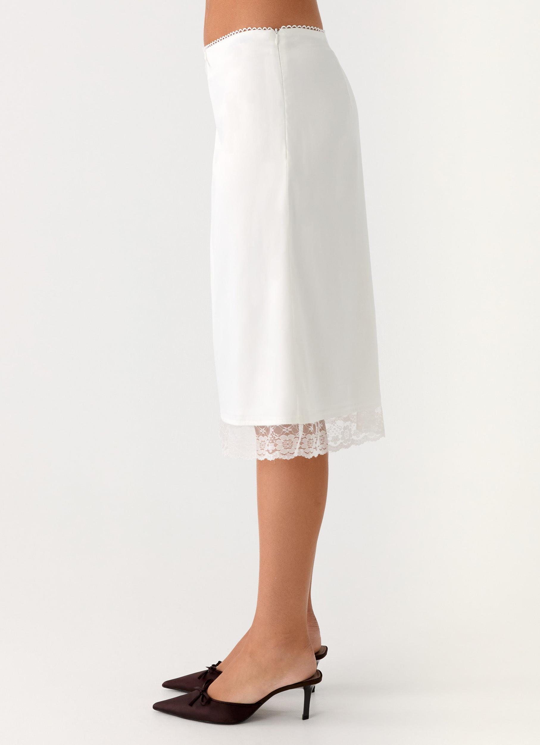 Rina Low Rise Satin Midi Skirt - White Product Image