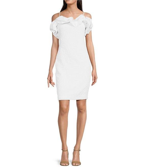 Belle by Badgley Mischka Maria Taffeta Embossed Jacquard Off the Shoulder Dress Product Image