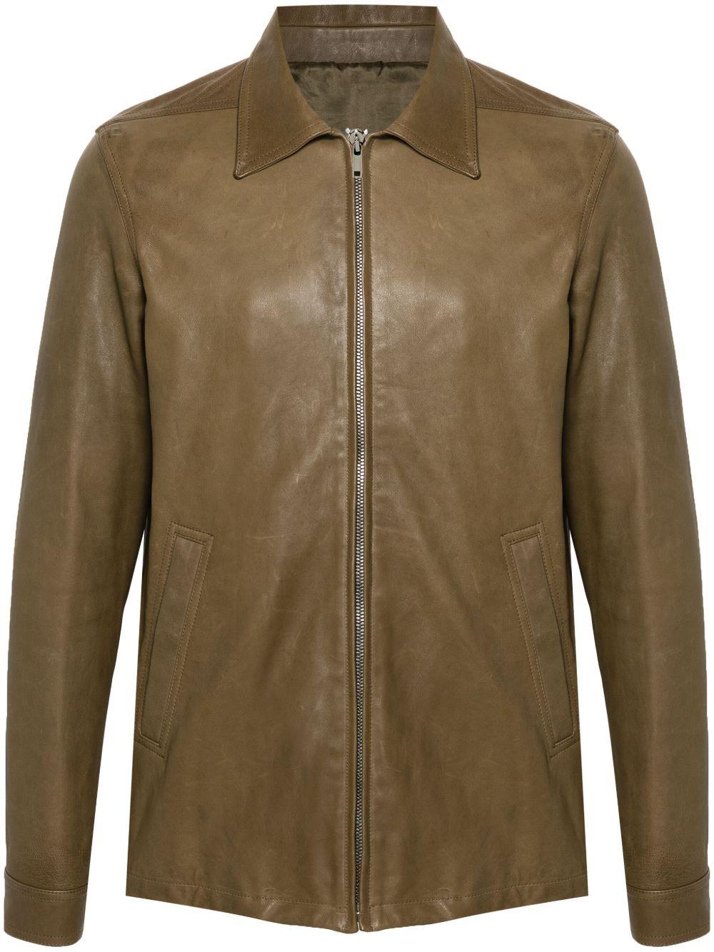 RICK OWENS Khaki Porterville Brad Leather Jacket In 35 Bean Product Image