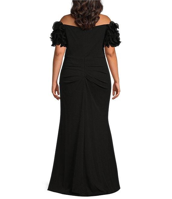 Xscape Plus Size Short Ruffled Sleeve Off-The-Shoulder Scuba Crepe Gown Product Image