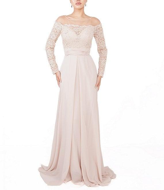 Terani Couture Chiffon Off-The-Shoulder Long Sleeve Lace Bodice Ball Gown Product Image