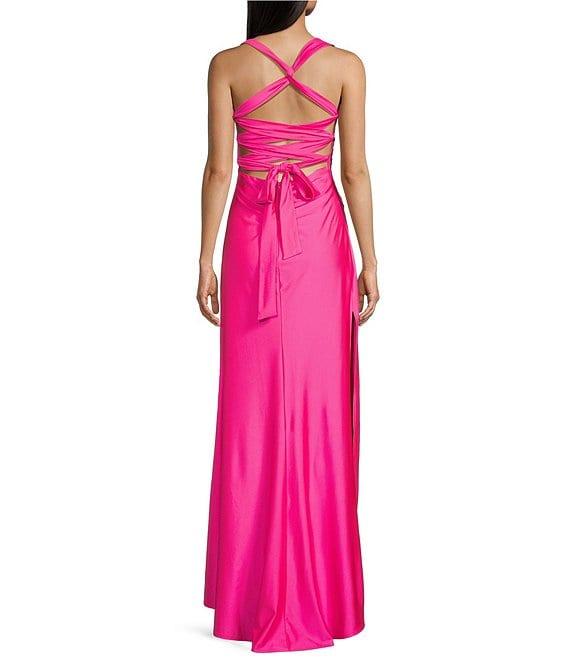 B. Darlin Sleeveless Wide Strap Bustier Lace Up Back Dress Product Image