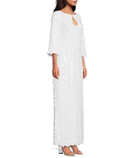 Trina Turk Singles Sequin Keyhole Neck Bracelet Sleeve Maxi Dress Product Image