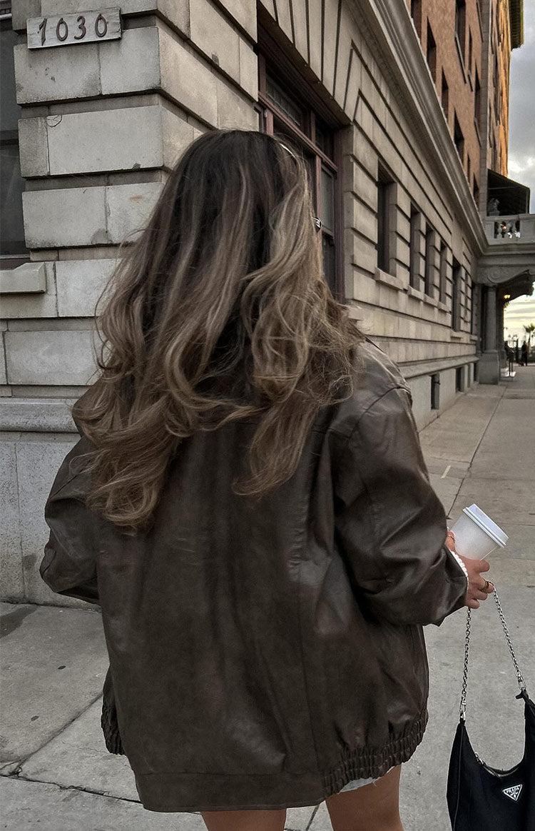 Abbi PU Vintage Brown Bomber Jacket Girls Product Image