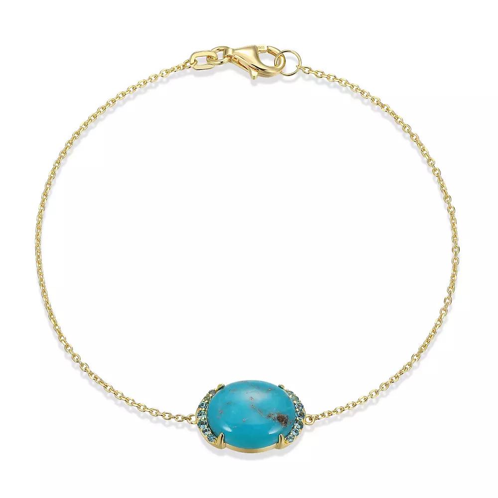 18k Gold Over Silver Turquoise & London Blue Topaz Bracelet, Women's, Size: 7.25", Gold Tone Product Image