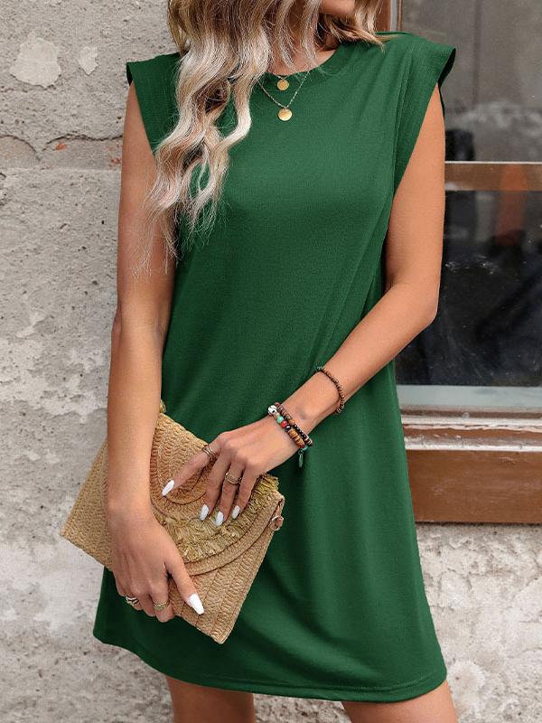 A-Line Loose Solid Color Split-Joint Round-Neck Mini Dresses Product Image