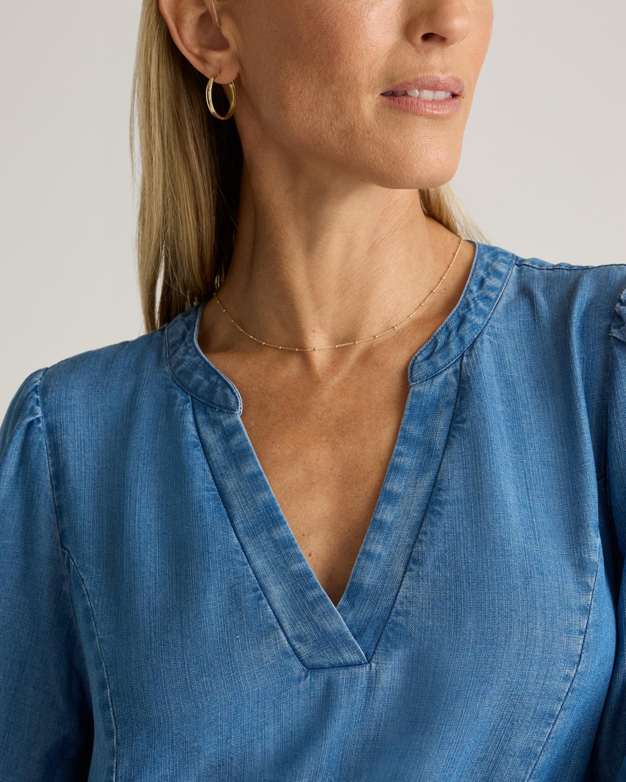 Quince | Women's Chambray Tencel Tiered Long Sleeve Mini Dress Product Image