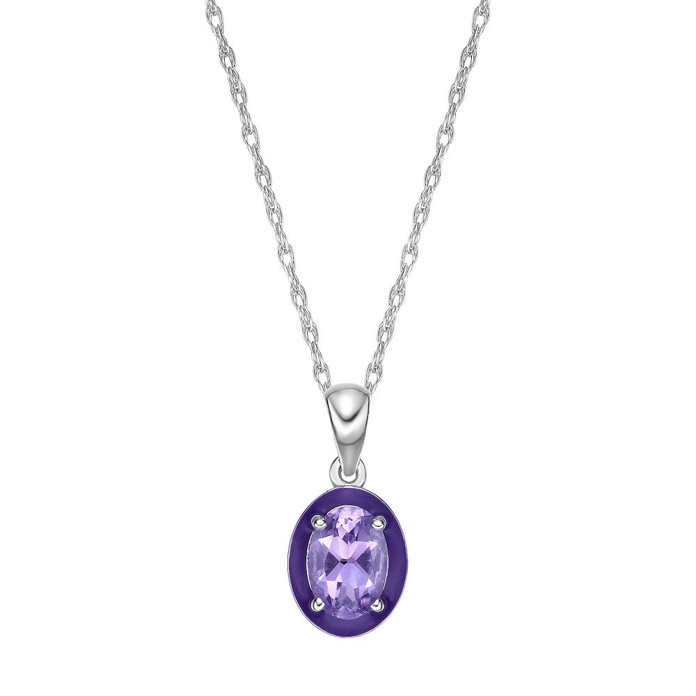 Gemminded Sterling Silver Amethyst with Purple Enamel Oval Pendant Necklace, Women's, Size: 18" Product Image