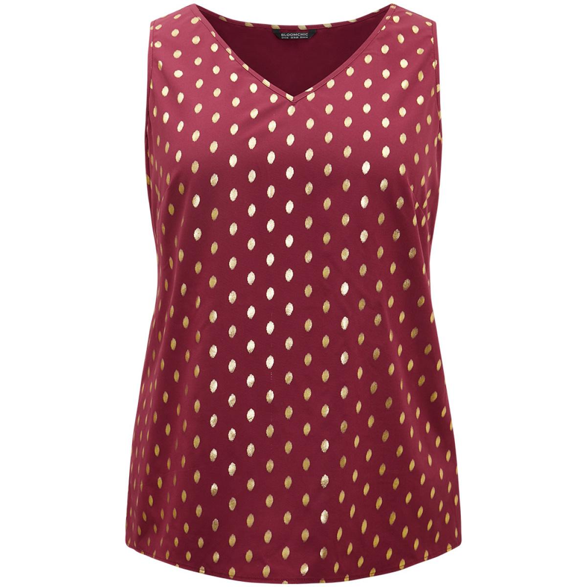 Plus Size Glitter Polka Dot V Neck Tank Top Women Red Elegant Contrast V-neck Festival-Christmas Tank Tops Camis BloomChic 18-20/2X Product Image