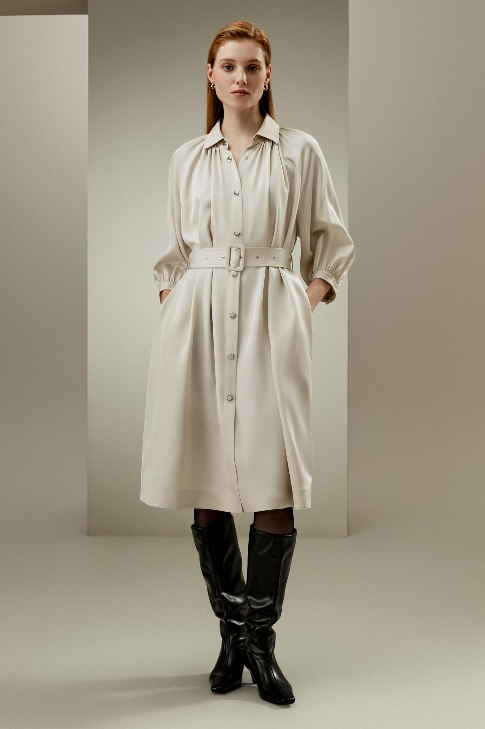 Belted Silk-Wool Windbreaker Dress Product Image