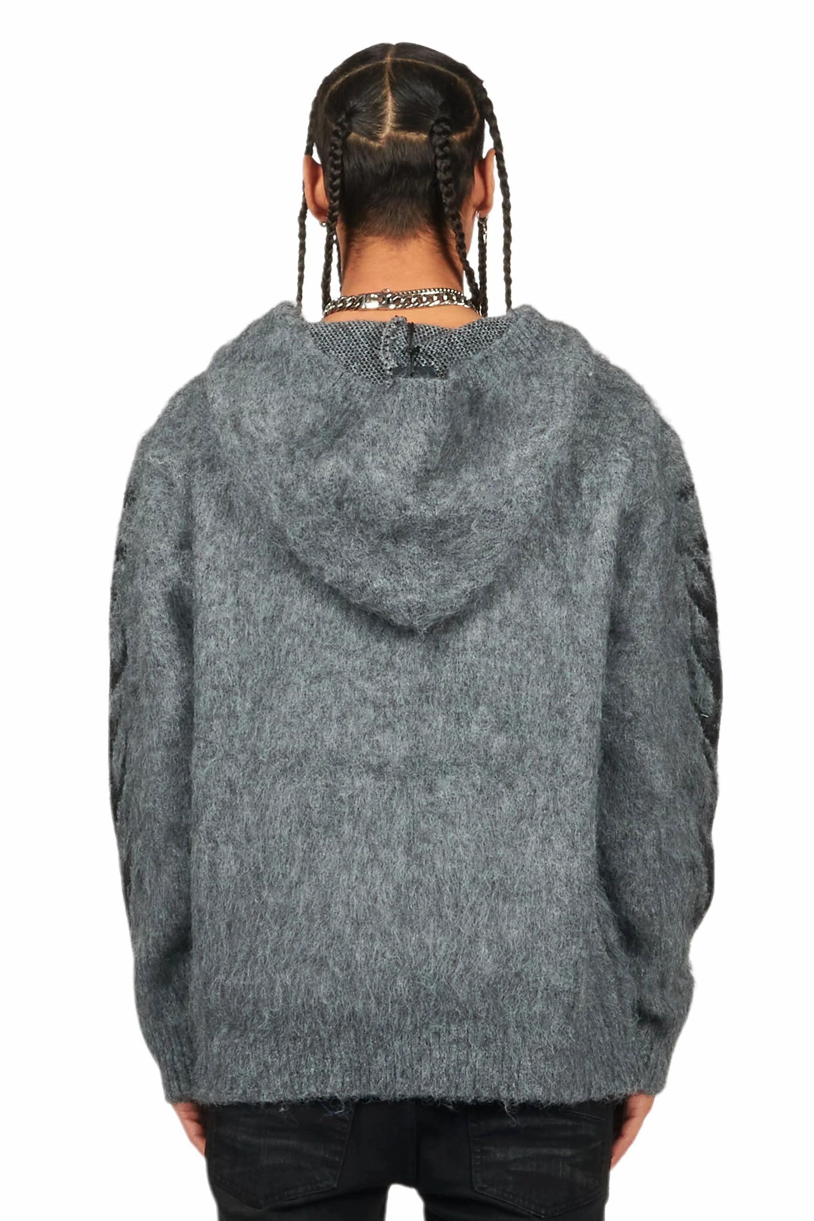 Raymond Grey Graphic Knitted Mohair Hoodie Male Product Image