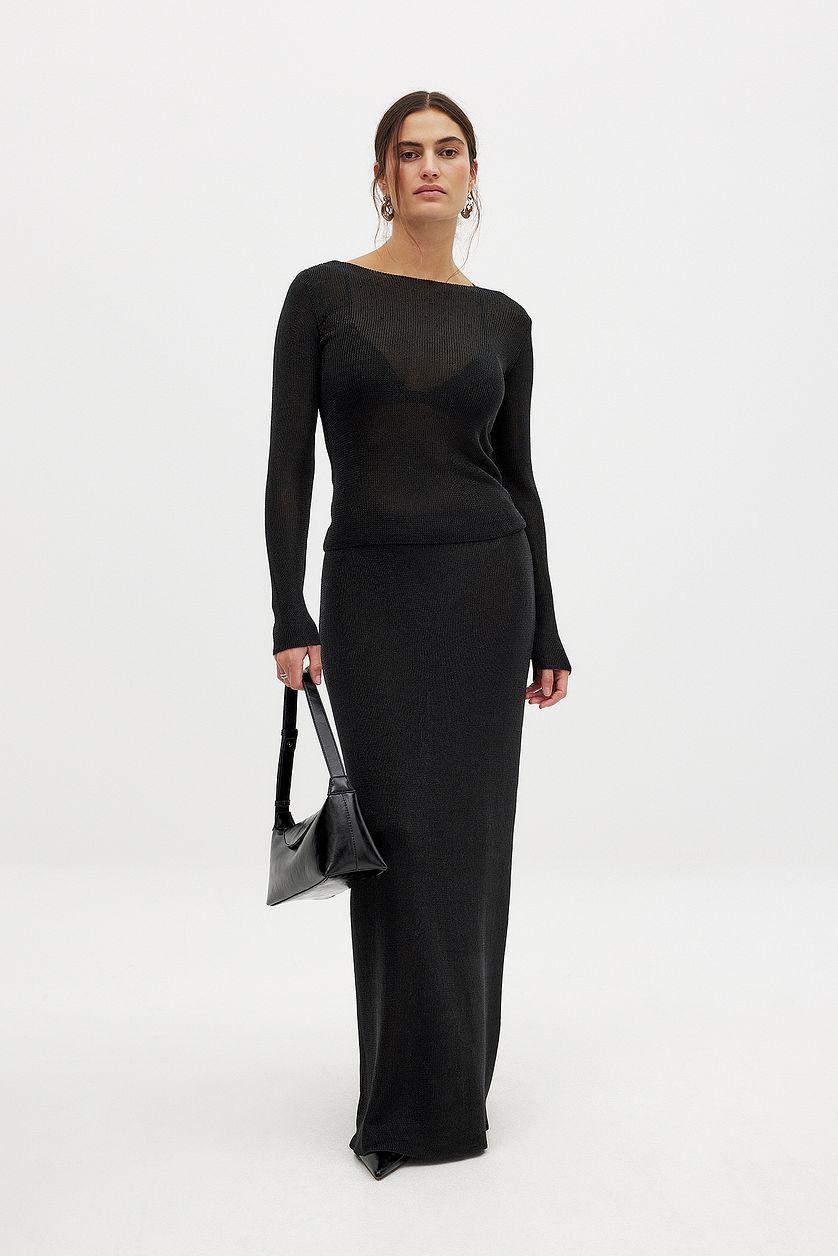 Boat Neck Knitted Metallic Sweater Product Image