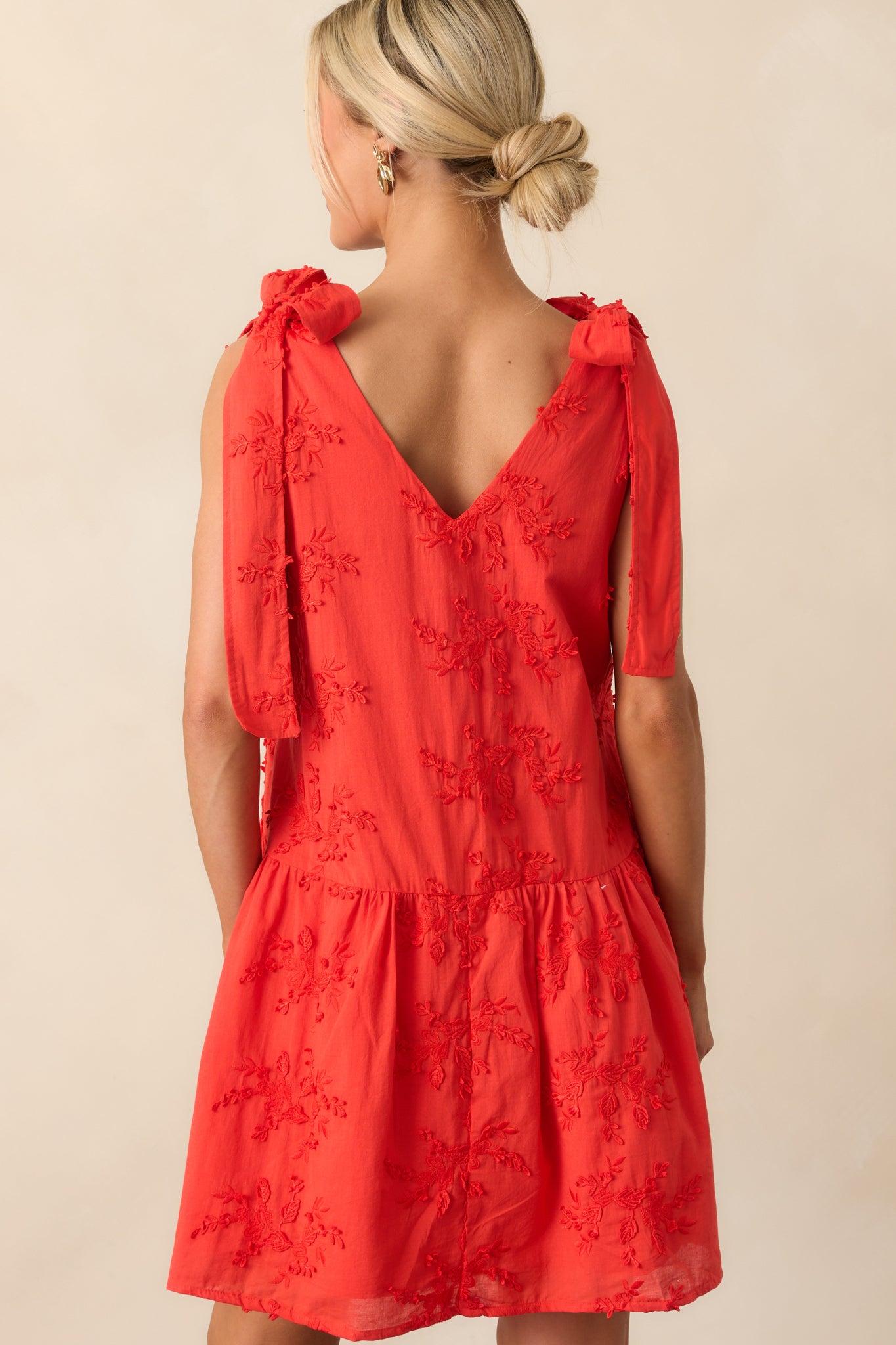 Holding Things Together Red Floral Embroidered Cotton Mini Dress Product Image