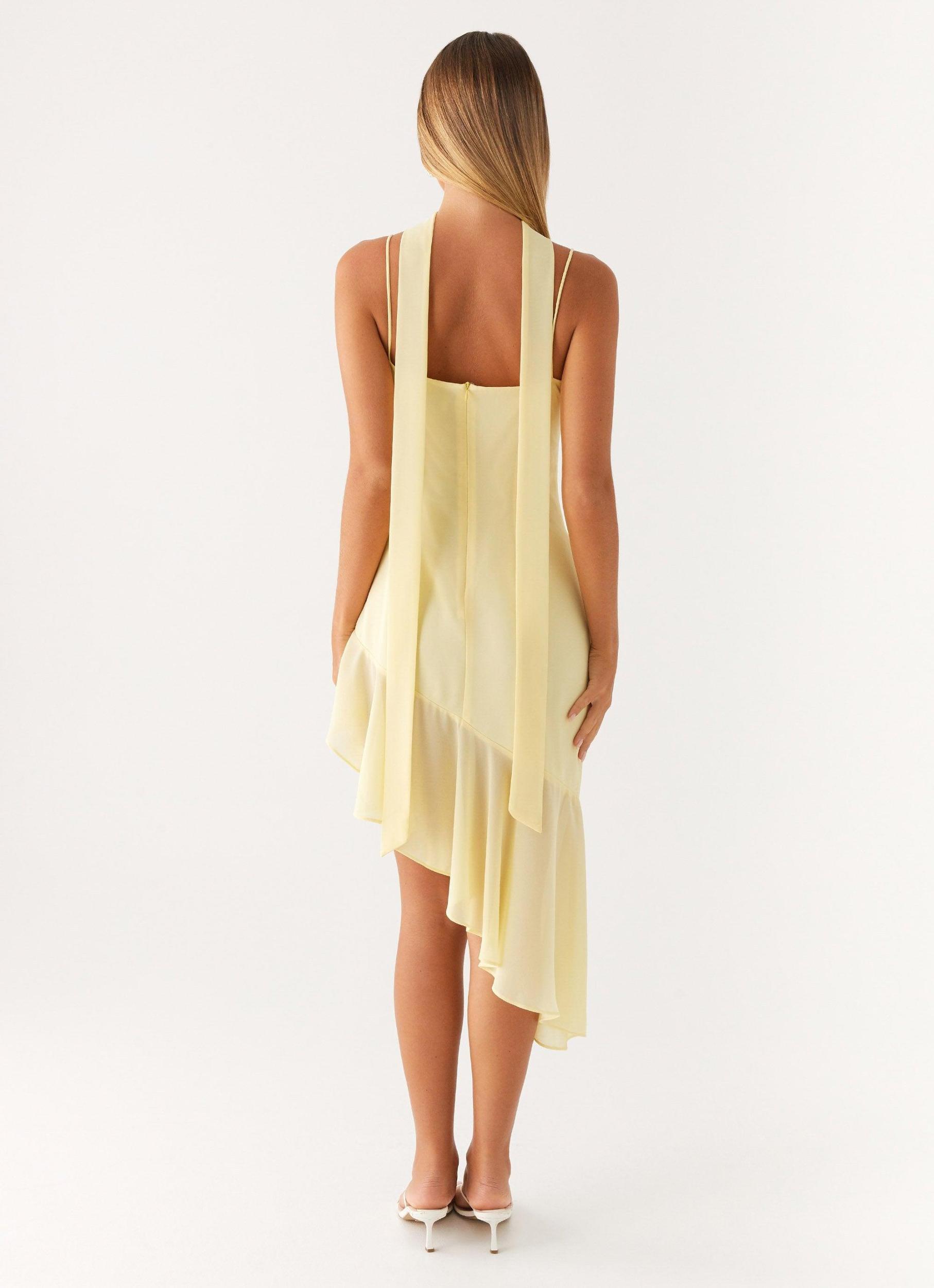 Zesty Asymmetrical Midi Dress - Yellow Product Image