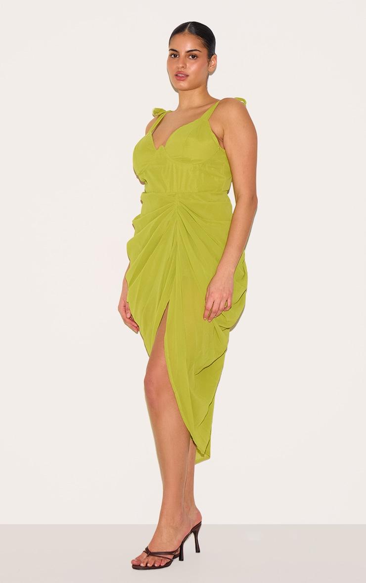 Plus Olive Underwire Detail Draped Midi Dress Product Image
