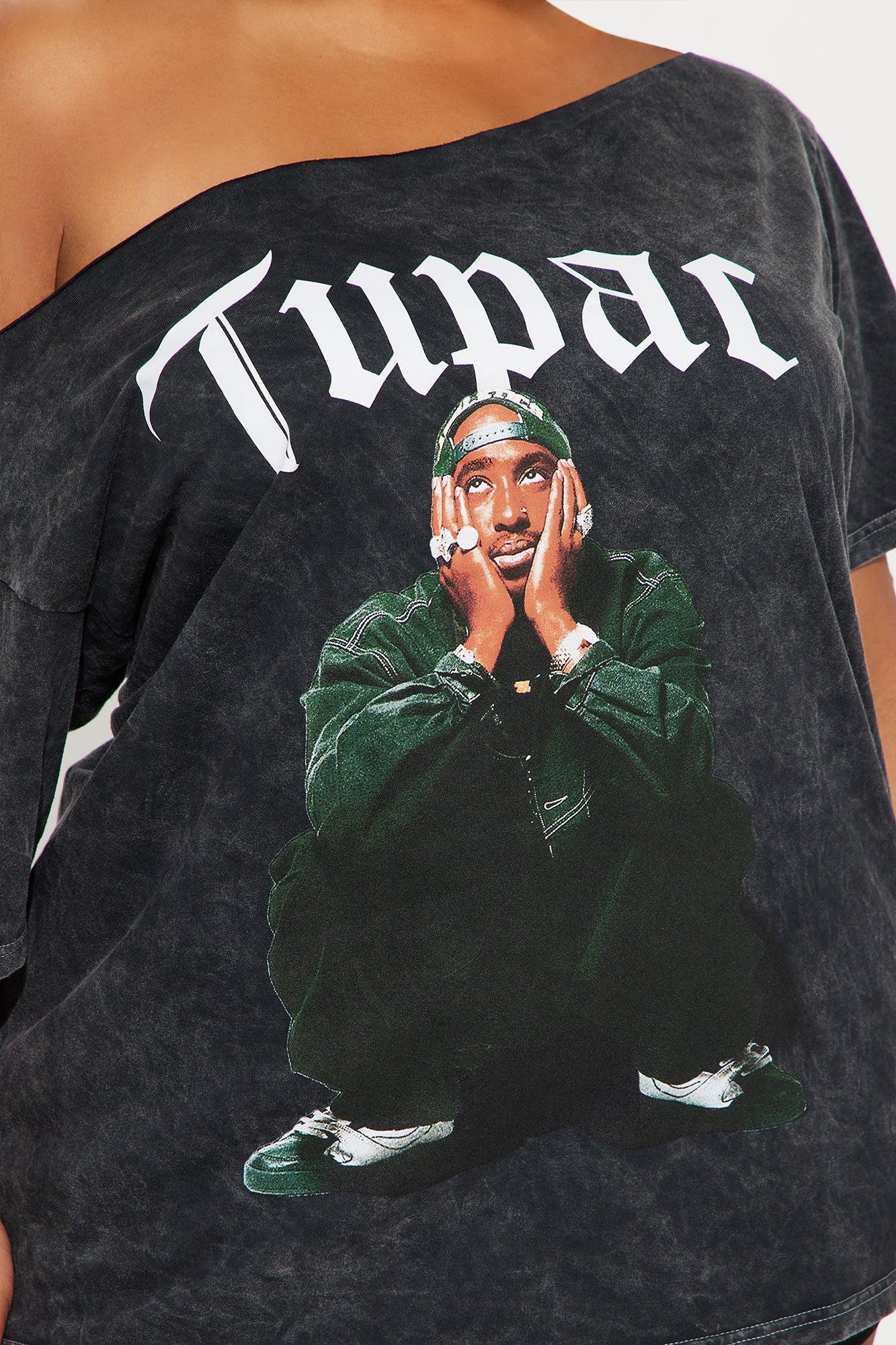Tupac Off Shoulder Washed Tee - Black Product Image