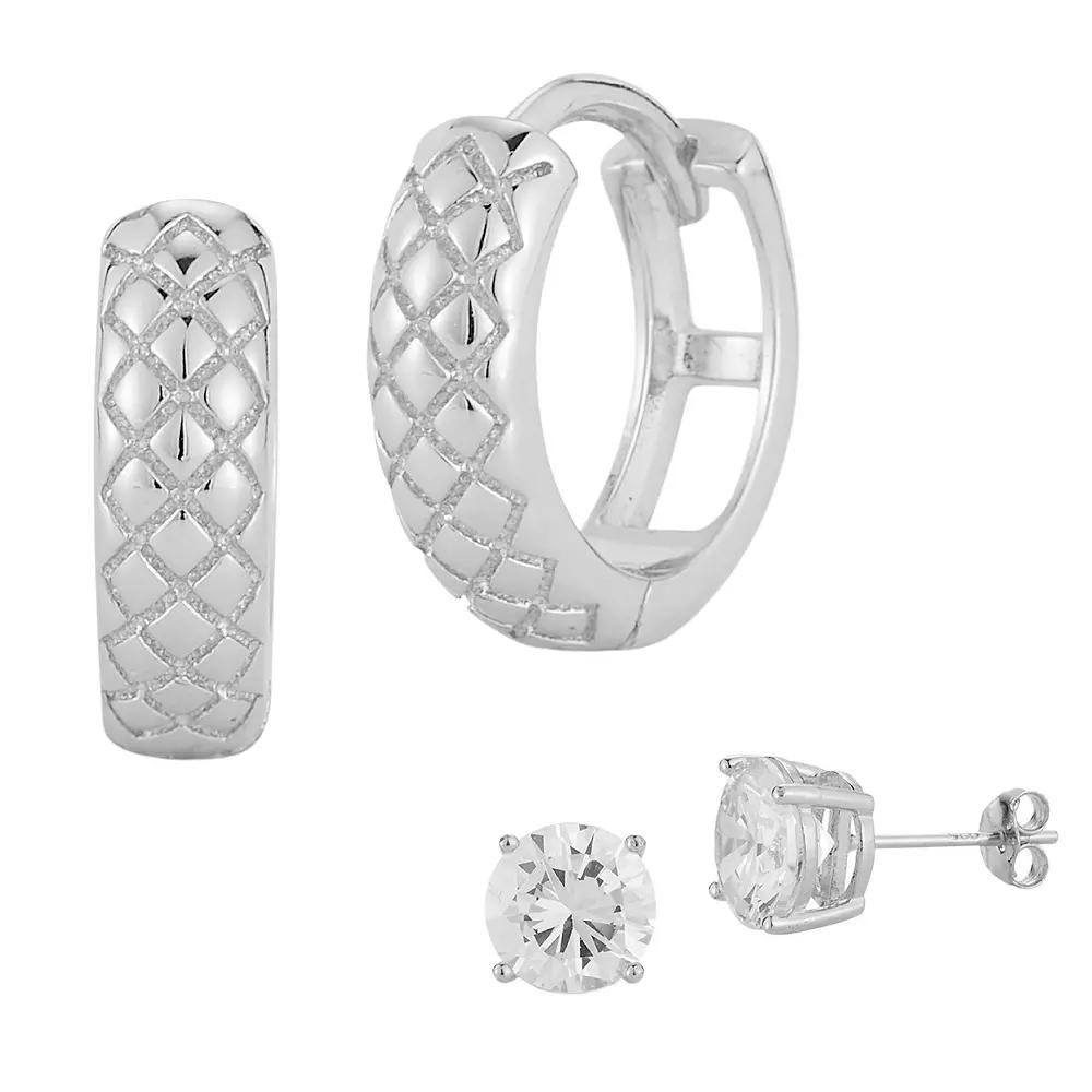 Sunkissed Sterling Cubic Zirconia Stud & Hoop Earring Set, Women's, Silver Tone Product Image