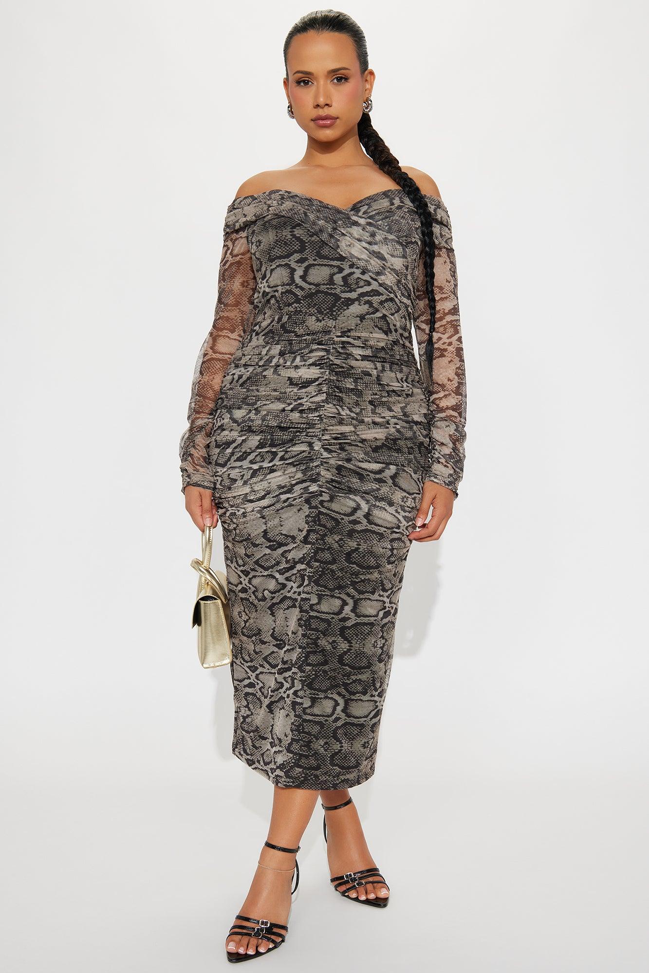 Jenn Animal Print Mesh Midi Dress - Grey/combo Female Product Image