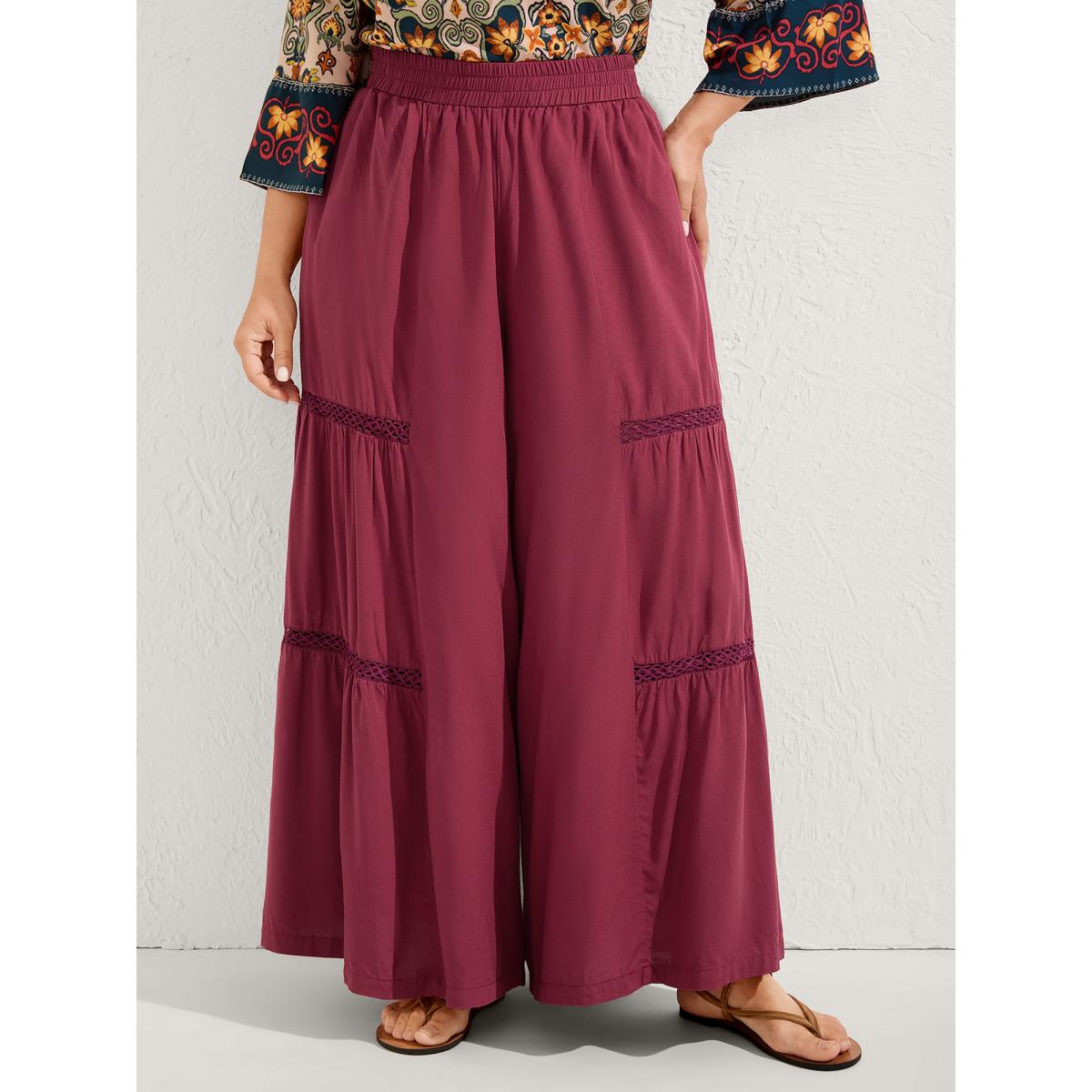 Plus Size Lace Trim Pleated Wide-Leg Pants Women Russet Loose Mid Rise Vacation Pants BloomChic 22-24/3X Product Image
