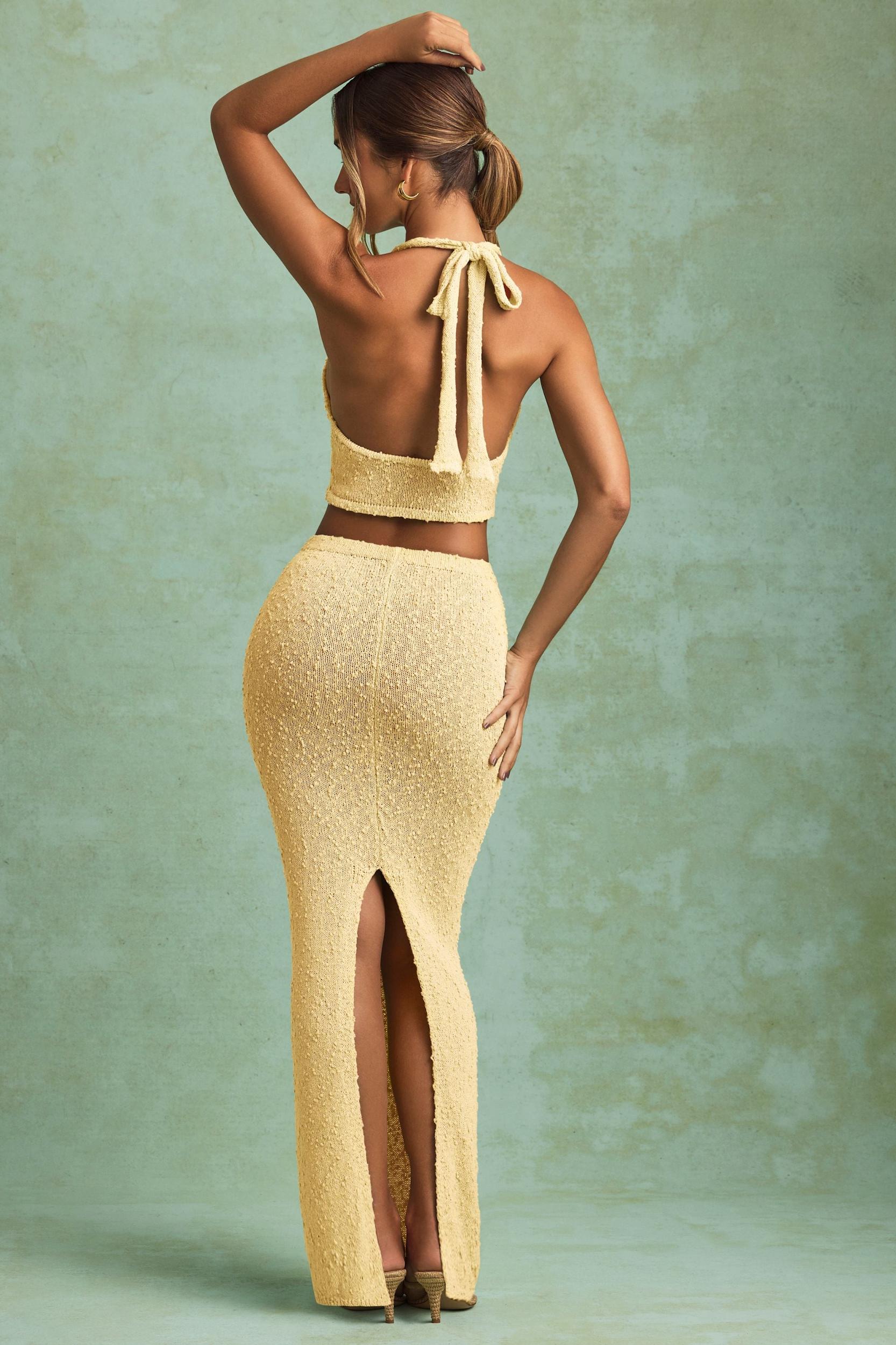 Bouclé Mid-Rise Maxi Skirt in Yellow Product Image