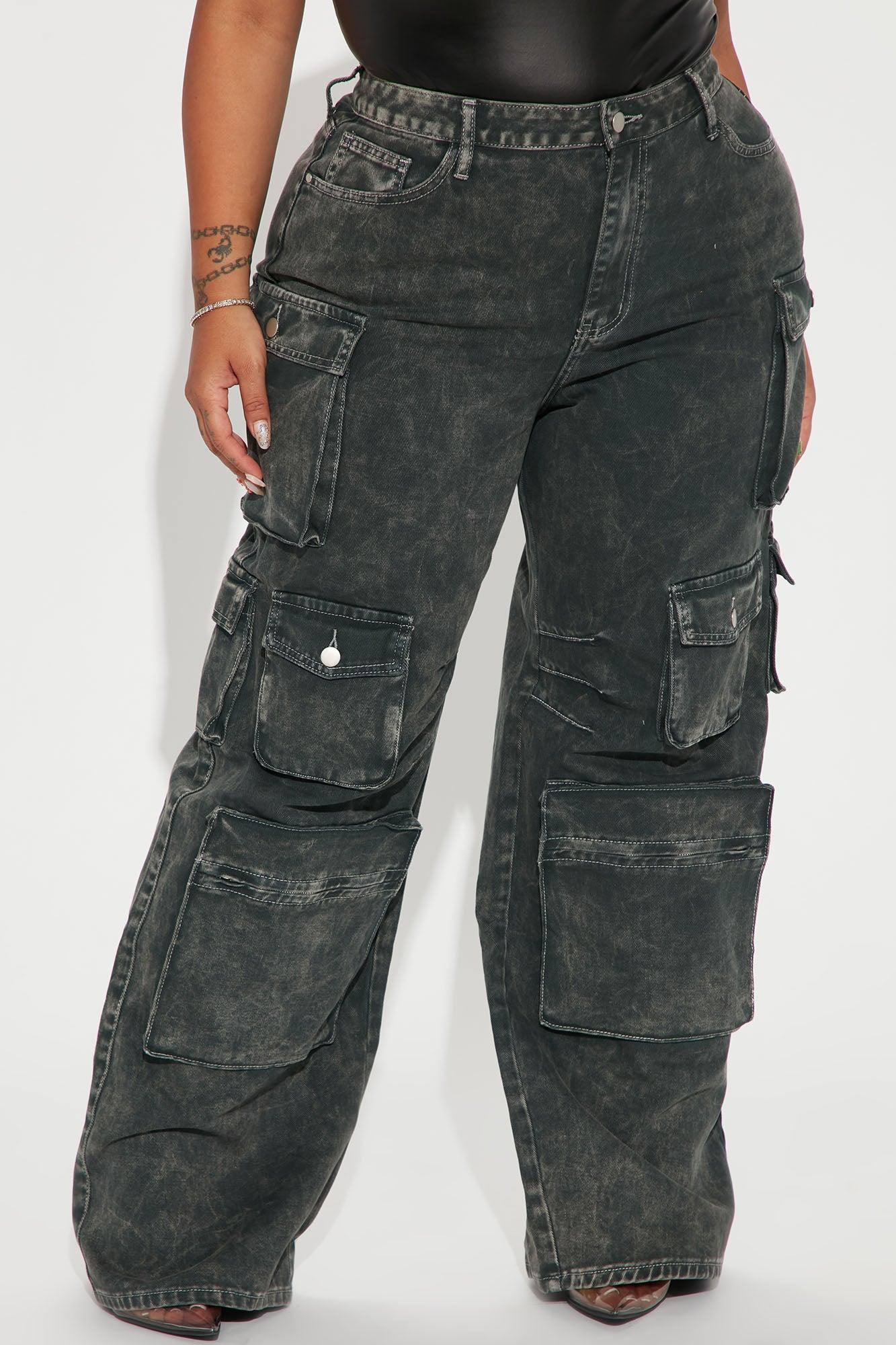 Lily High Rise Cargo Jeans - Green Product Image