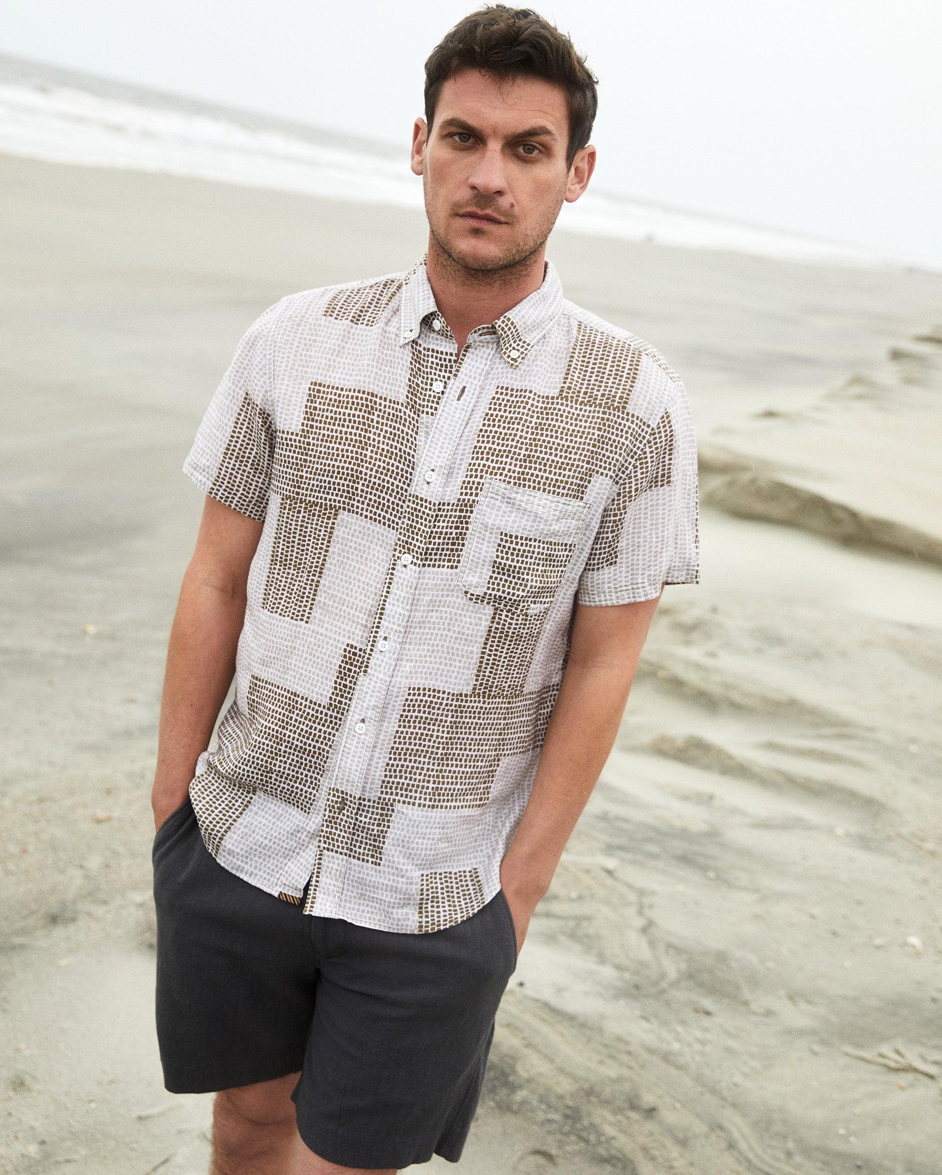 Short Sleeve Brick Patchwork Tuscumbia Shirt Button Down -  Product Image