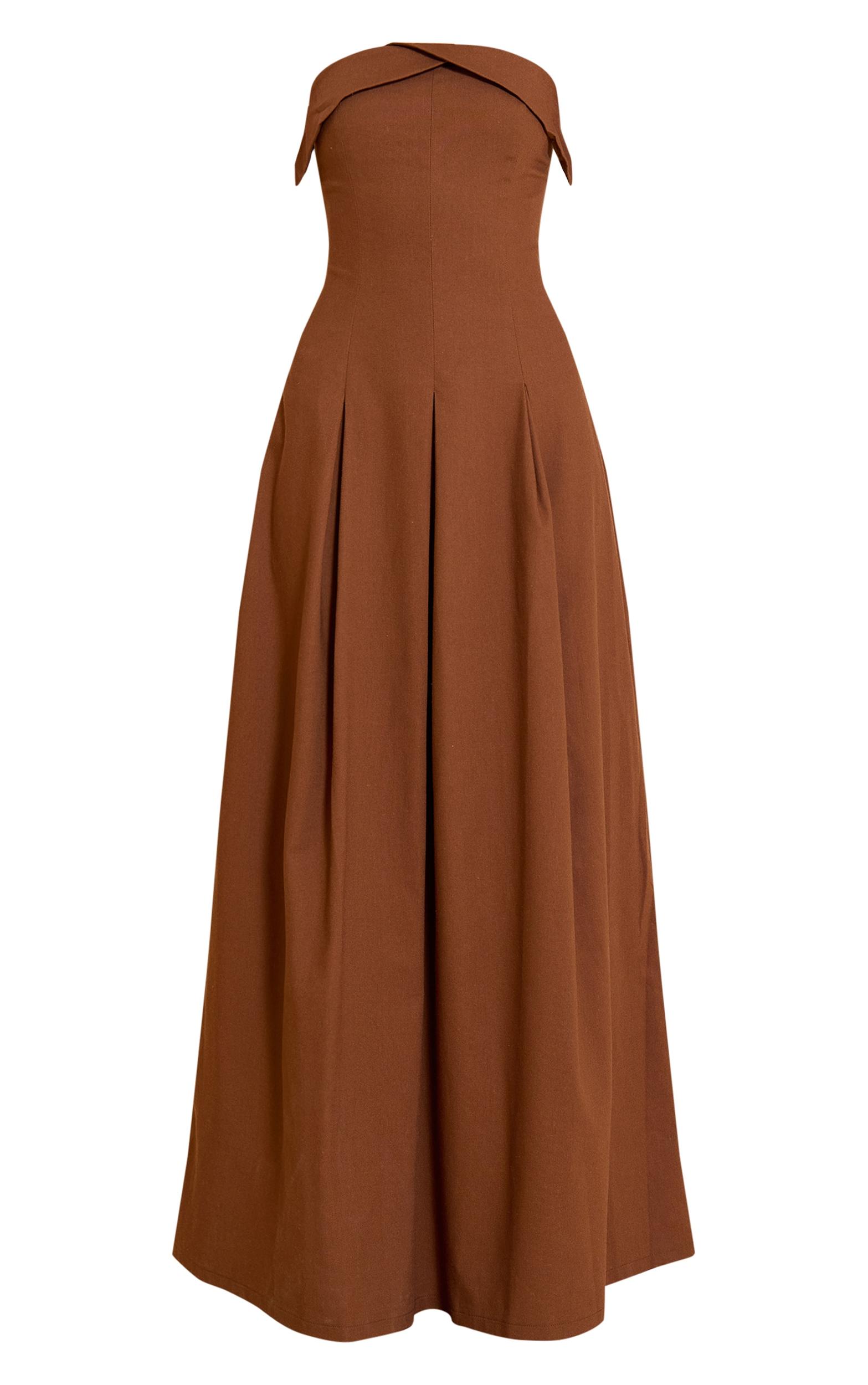 Chocolate Bandeau Pleated Midaxi Dress Product Image